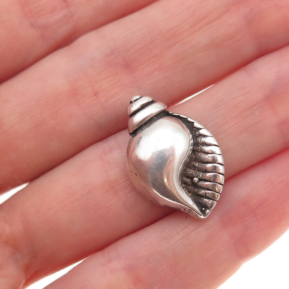 925 Sterling Silver Vintage Seashell Oxidized 3D Slide Charm Pendant